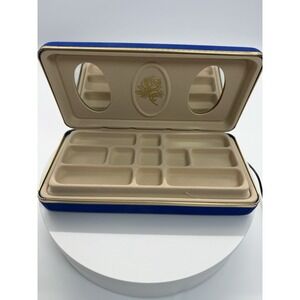 Vtg Mele Blu Velvet Jewelry Box Hard Travel Case Lined Clam Shell Style.